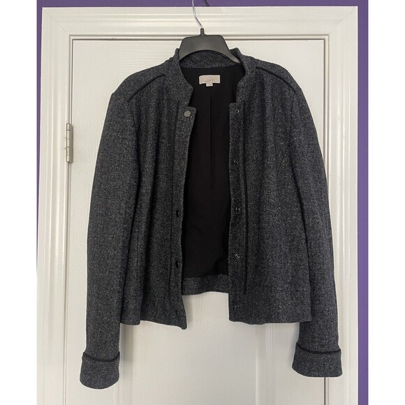 ANN TAYLOR Loft Wool Blend Tweed Knit Bomber Jacket Coat Women's Size 14 *GREAT* - Picture 2 of 9